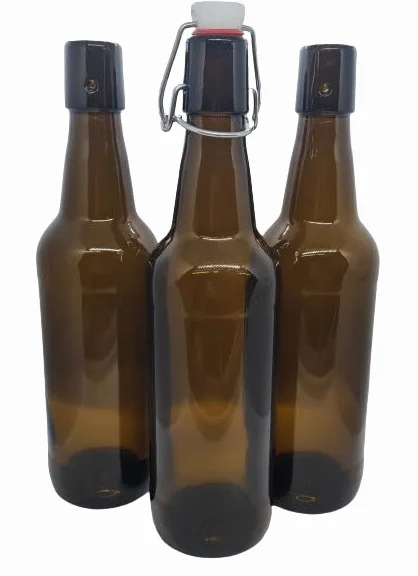 Botella de cerveza de cristal marrón de 500 ml con tapa abatible de plástico, 10 unidades.