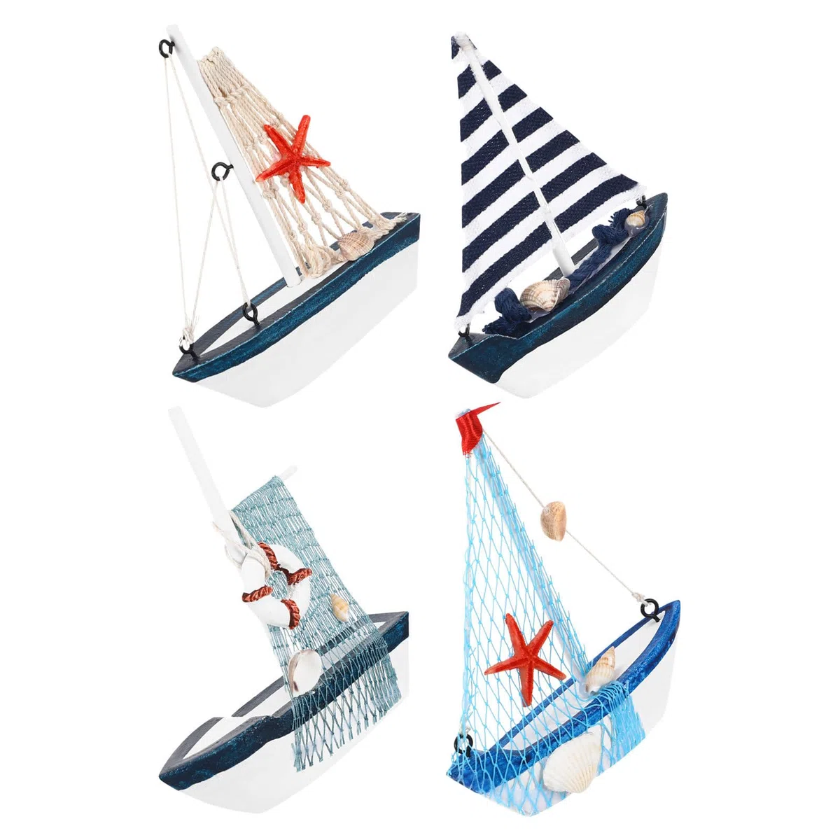 NUOBESTY 4 Piezas Miniatura Artesanal Barco de Vela de Madera Estilo Mediterráneo Diseño Detallado y Acabado Natural Decorativa para Hogar y Oficina