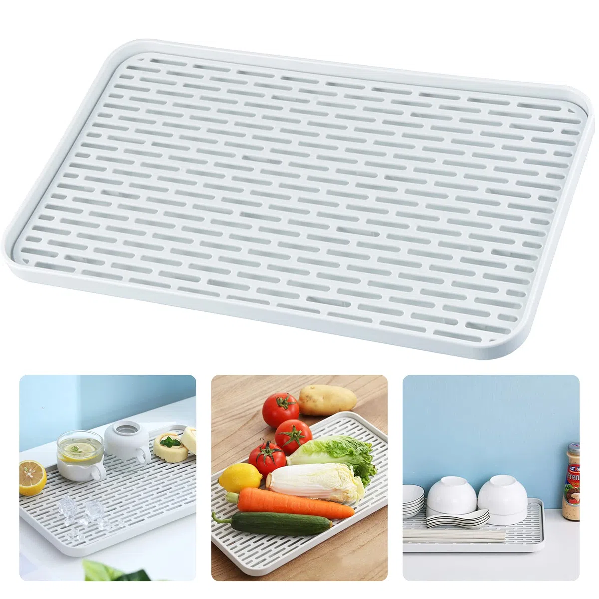SOSMAR Escurridor con Bandeja de Goteo – 39 x 22,5 cm – Bandeja para Recoger el Agua de la Nevera, Tazas, Frutas, té, café, Utensilios y Accesorios de baño.