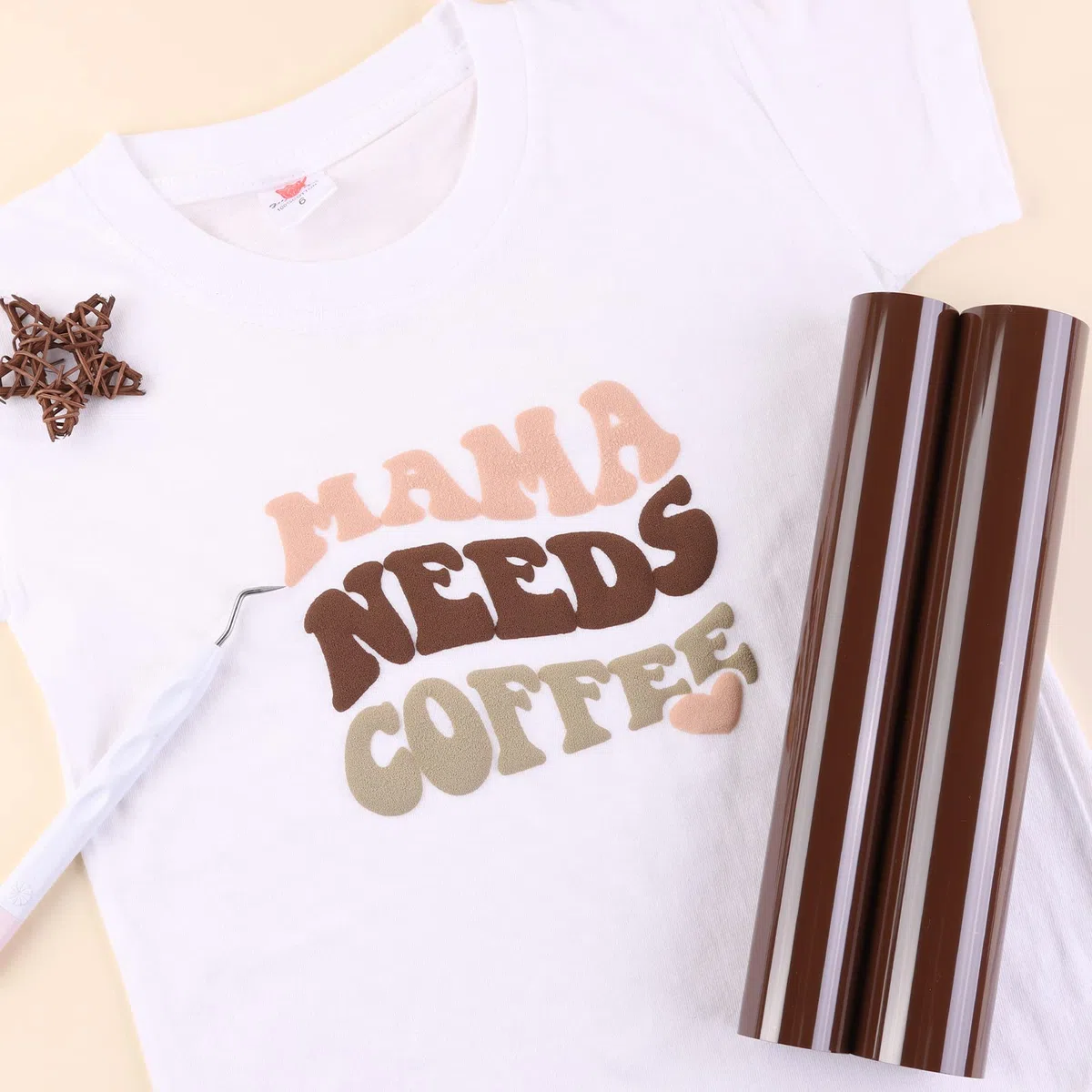 Tintnut Transferencia de calor de vinilo de 10 pulgadas x 6 pies 3D Brown Derby Puff HTV Roll Heat Transfer Vinilo Foaming Colorful Puffy Iron on Vinilo para Camisetas