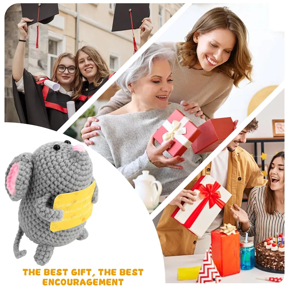 Amuleto de la suerte Pocket Hug Mouse Patata, Lana de punto Muñeca Ratón Muñeca Positivo Mutmacher, Regalo para Buena Recuperación e Inscripción