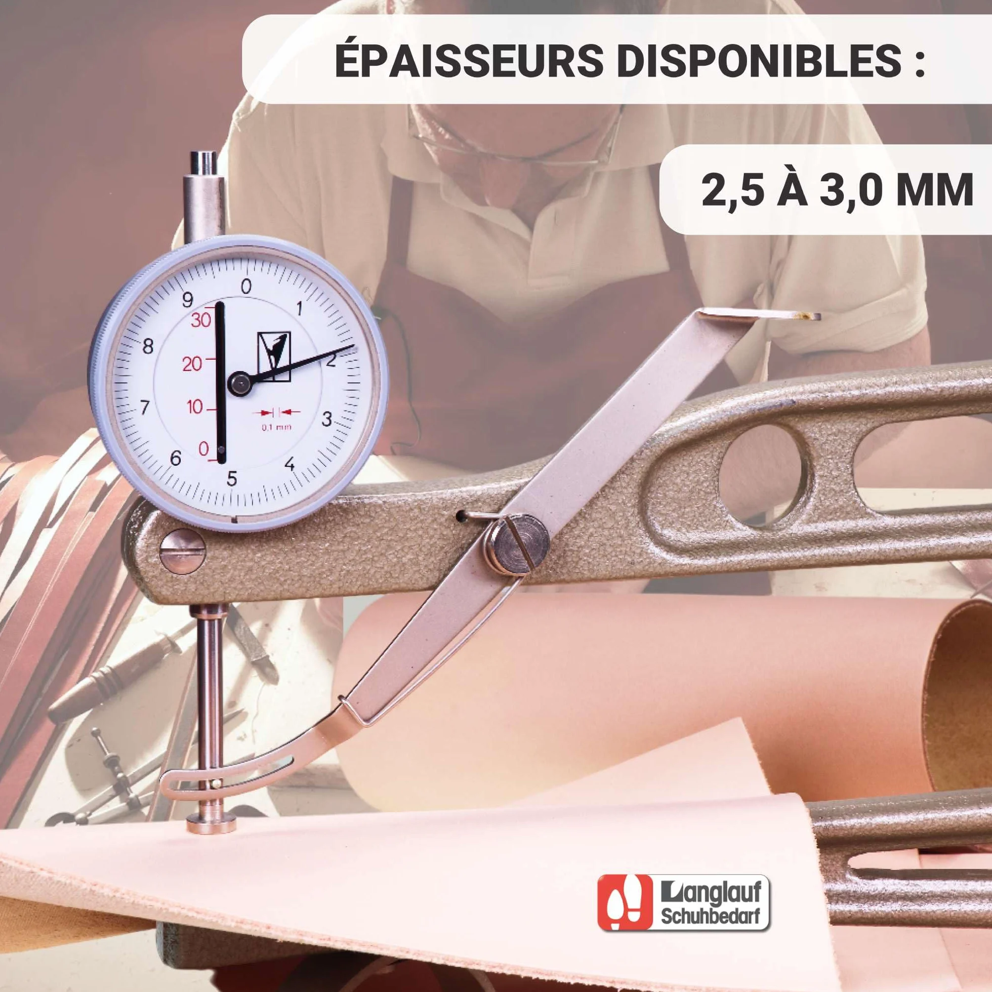 Langlauf Schuhbedarf Piel de vacuno curtida de 250 mm x 600 mm, piel de vacuno curtida vegetal, piel de vacuno completa (grosor de la piel 2,5-3,0 mm)