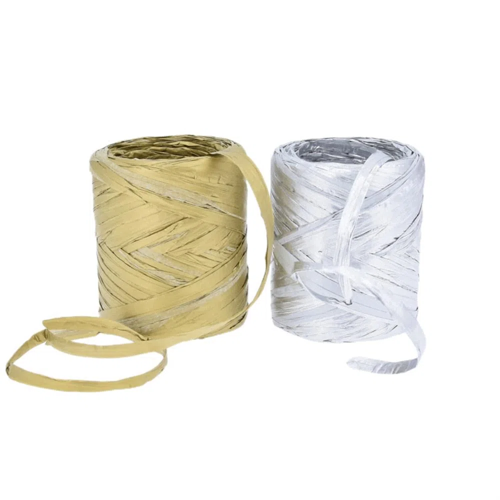 Cinta de rafia natural de rafia, para envolver regalos de Navidad, embalaje de regalo, proyectos de manualidades, decoración, tejido y jardinería, ancho dorado, 5 mm