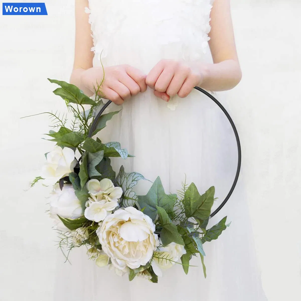 Worown 6 aros de corona floral de 30 cm, anillos de metal negro para hacer coronas de boda y manualidades colgantes de pared