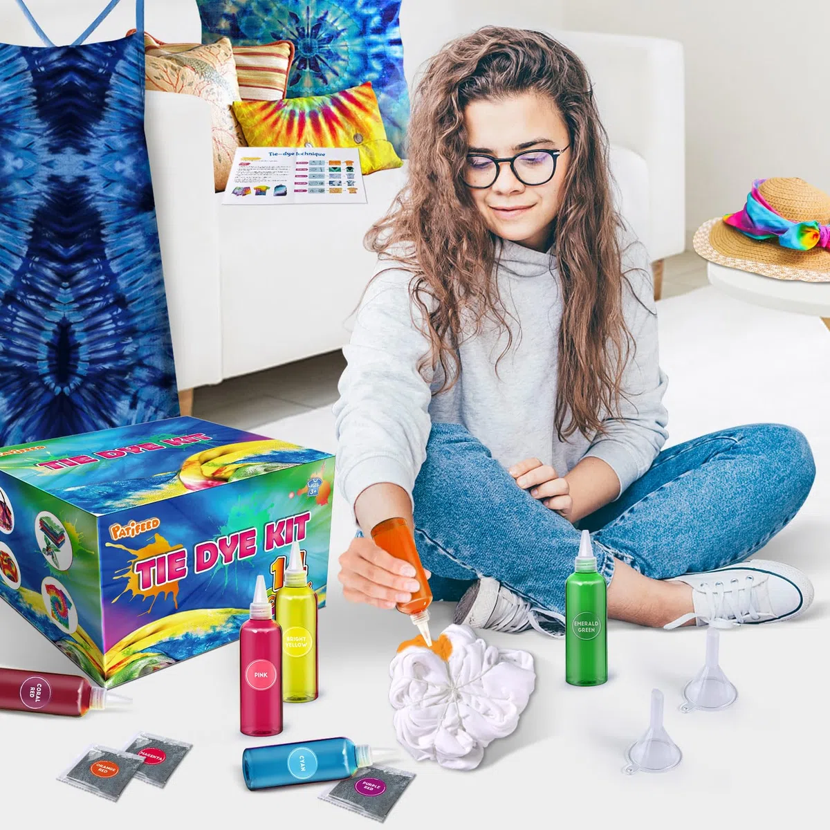 Kit de Teñido Anudado de 14 Colores para Grupos Grandes, Tie Dye Kit para Niños, No TóxicoTinte para Tejidos para Adultos, Actividades de Verano, Fiesta Hecha