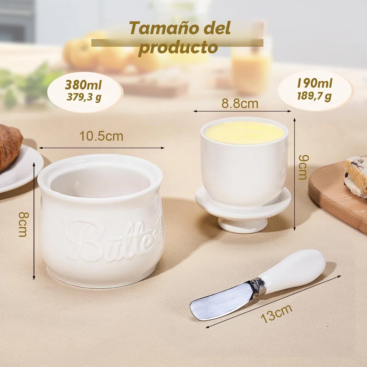Mantequera Francesa, Mantequillera de Cerámica con Tapa y Espátula, Contenedor de Mantequilla Porcelana, Recipiente de Mantequilla para Mantequilla Fresca y Untable, Diseño Vintage (B)