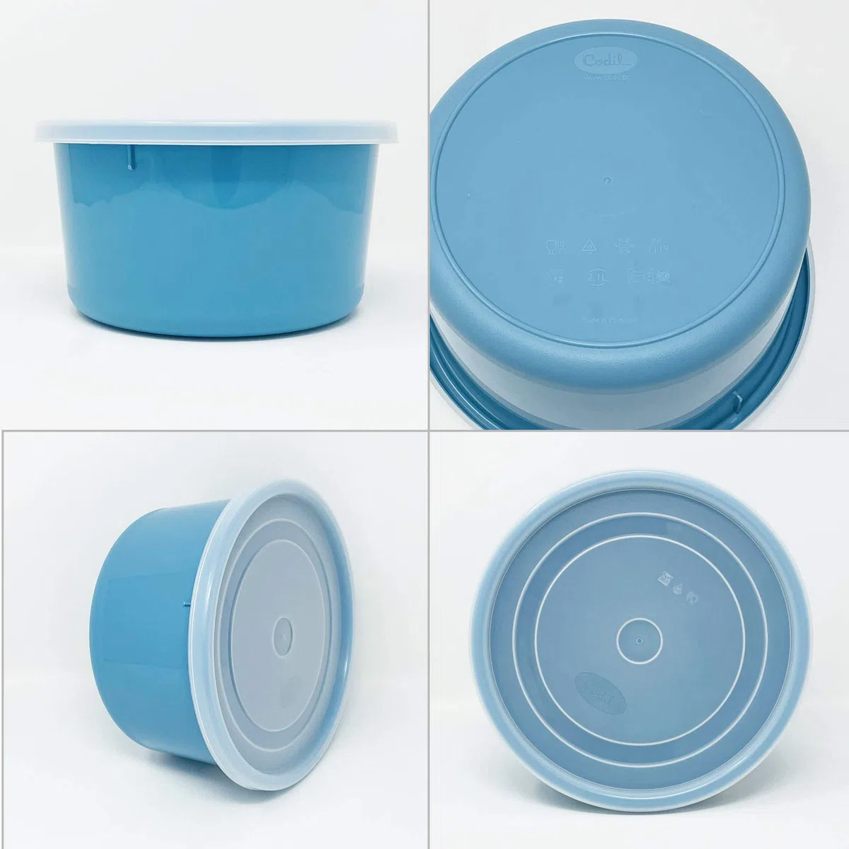 Codil - Juego de envases de plástico de grado alimenticio, redondos, reutilizables sin BPA, con tapa, para microondas y congelador, color rosa verde y azul, 12 x 0,3 l