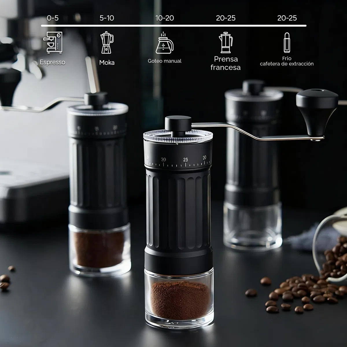 Molinillo de café manual, molinillo de café manual portátil con capacidad de 30g, 40 ajustes ajustables, muela cónica con mango ergonómico para Espresso, Pour Over y más