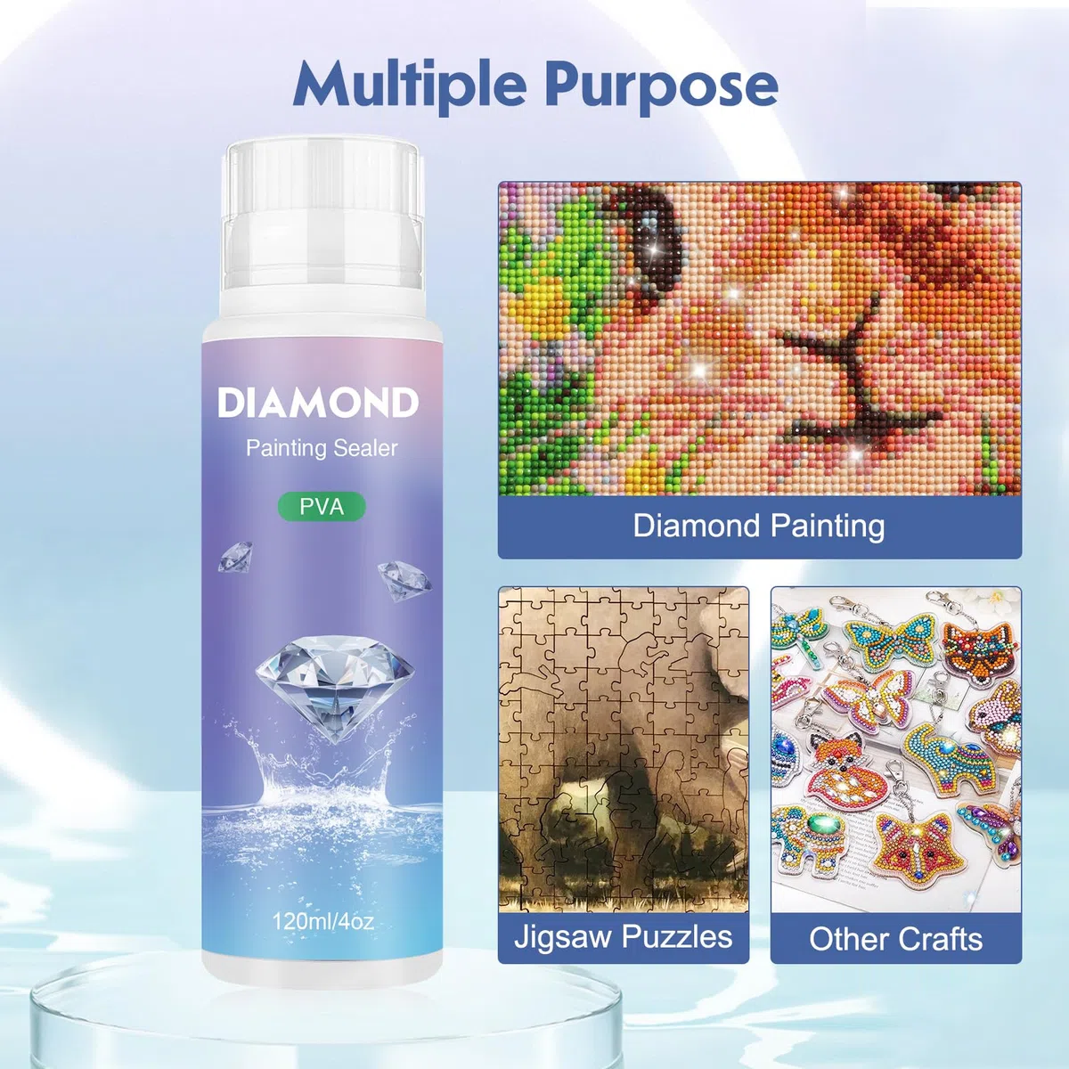 NAIMOER Sellador de pintura de diamante de 120 ml, sellador de pintura de diamante con cabezal de esponja, kits de pintura de diamante 5D, sellador de efecto de brillo permanente