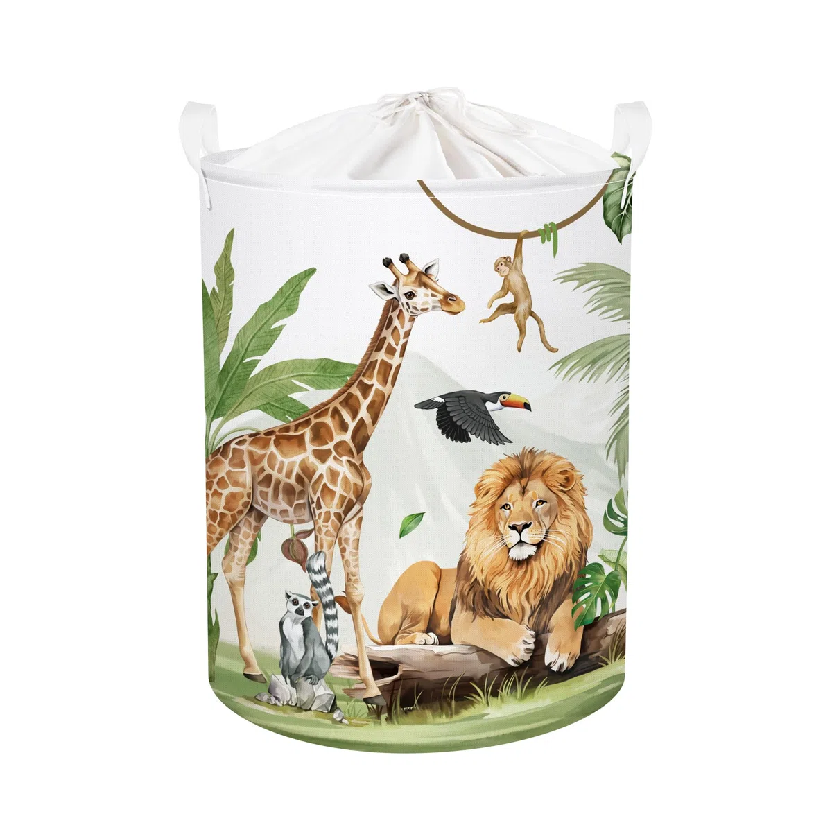 Grande Cesta Ropa Sucia Bebe Animales Safari para Chico Chica Jirafa León Plegable Cestos Almacenaje Ropa Juguetes para Habitación Infantil Dormitorio, Mono, 63L