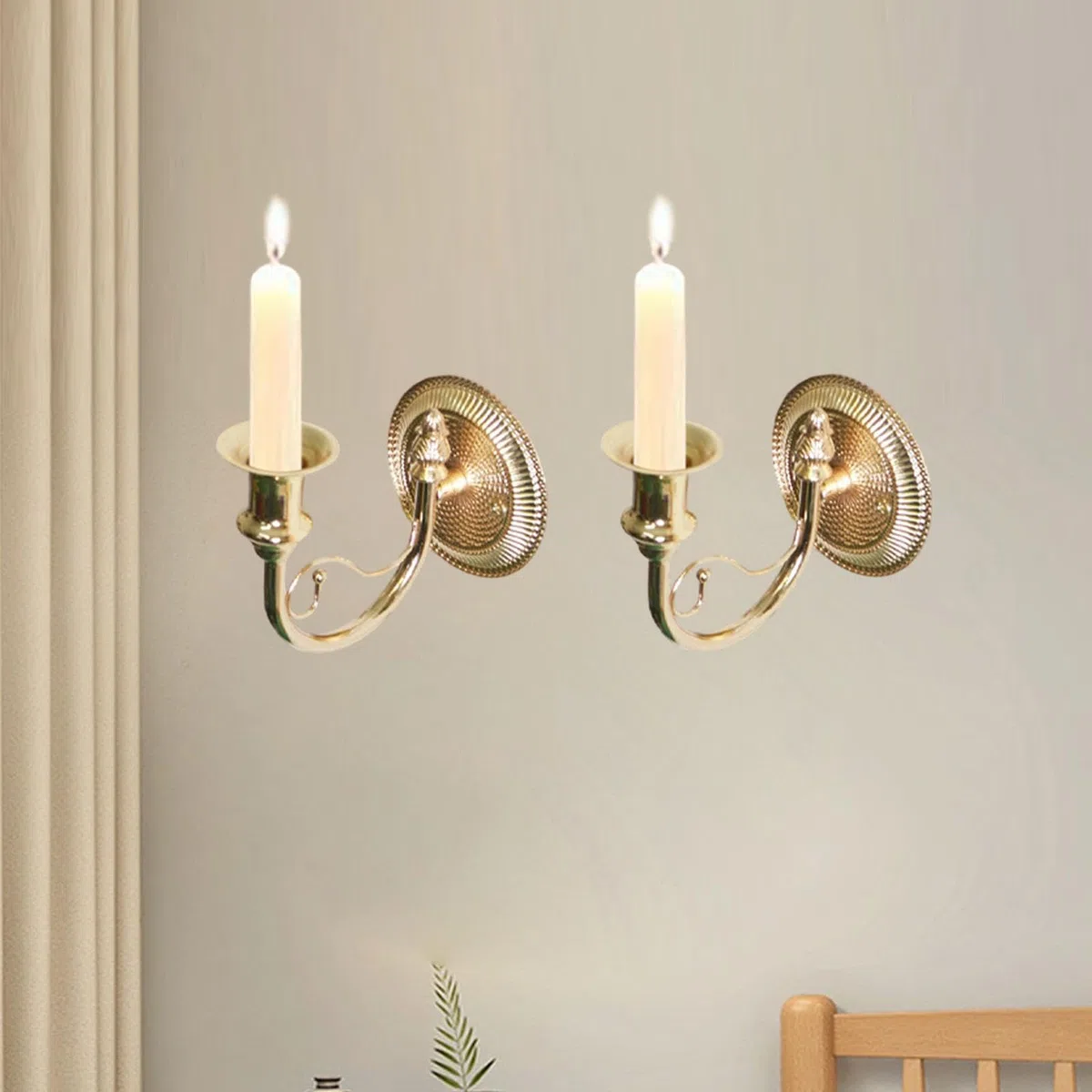 2 Apliques de Pared, Porta Velas Retro, Decoración de Aniversario Y Rústico, Oro, Individual