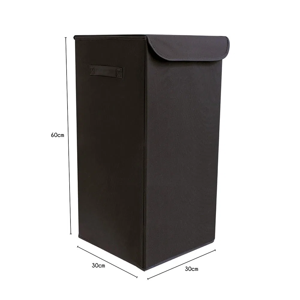 Box and beyond - Cesta de lavandería (30 x 30 x 60 cm, tela negra, tapa – asas – almacenamiento, ropa, ropa, baño, dormitorio, lavandería, estilo sencillo y práctico