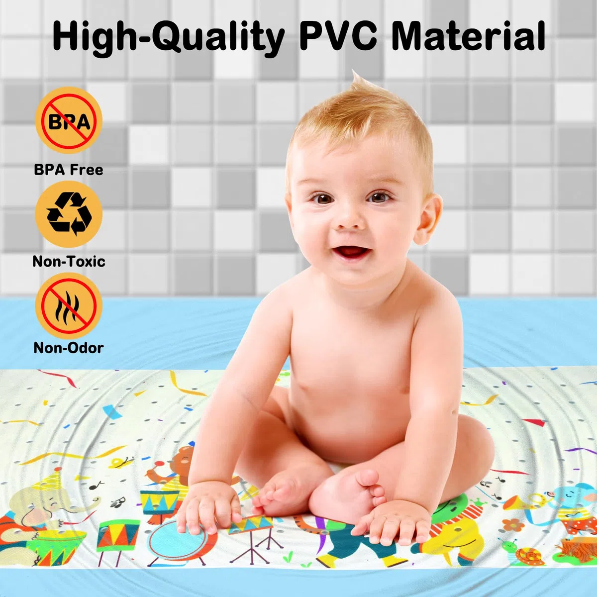 Alfombra Bañera Antideslizante Infantil, 100x40cm Bebe Alfombrilla Baño de PVC sin BPA, Alfombra Ducha con Ventosas, Bathtub Mat Niños, Lavable a Máquina