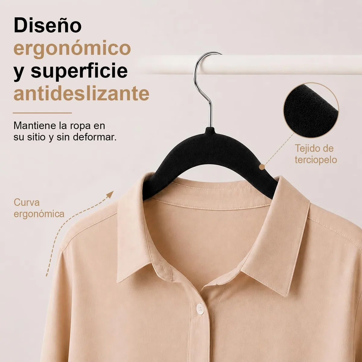 MERCURY TEXTIL- Perchas de Terciopelo Antideslizantes con Ranura y Barra para Pantalones, Perchas Finas con Gancho Giratorio 360, Resistente y Ergonómica (Negro, 30 Unidades)