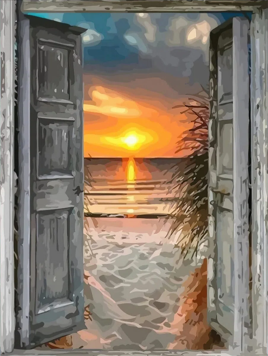 Hjjdiyes Pintura por números para adultos, puesta de sol en el mar. Kit de manualidades de pintura al óleo con lienzo sin arrugas, pinceles y pintura acrílica. Paisaje, para regalo, 40 x 50 cm