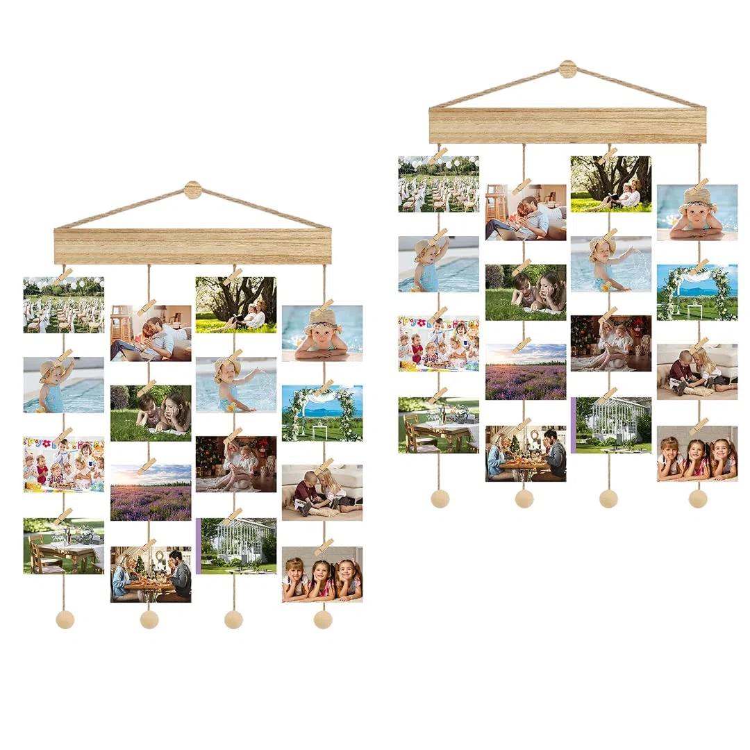 Genérico ABACHI WOOD-Marco Fotos de Madera para Pared, Colgar Fotos Pared con Pinzas, para Manualidades, Decoración del Hogar y Regalos, (40 x 4 x 2 cm), 2 Packs