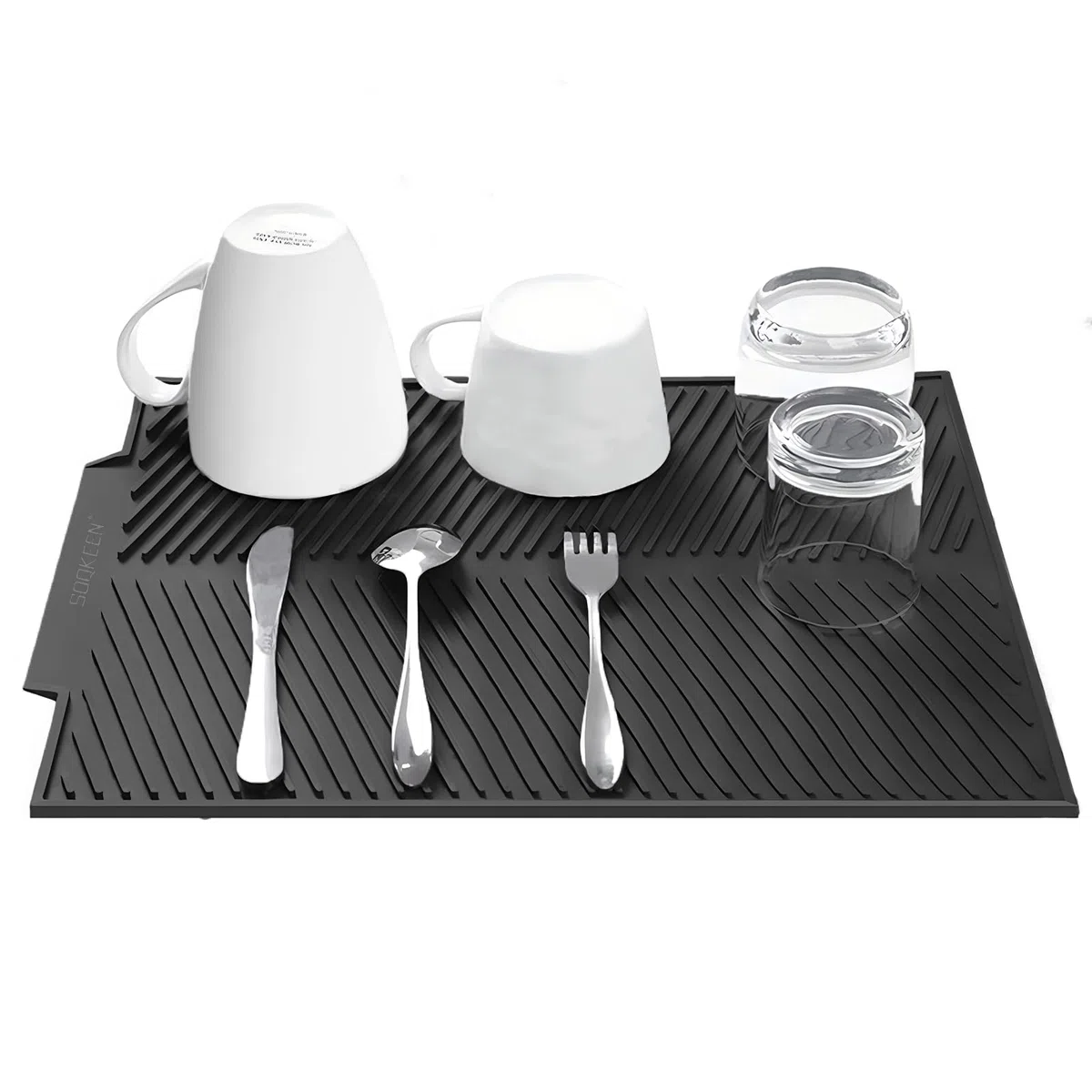 Alfombrilla Escurreplatos de Silicona, 50 x 40 cm escurreplatos silicona, soportes para platos, antideslizante, resistencia a altas temperaturas, Alfombrilla para secar Platos, Negro