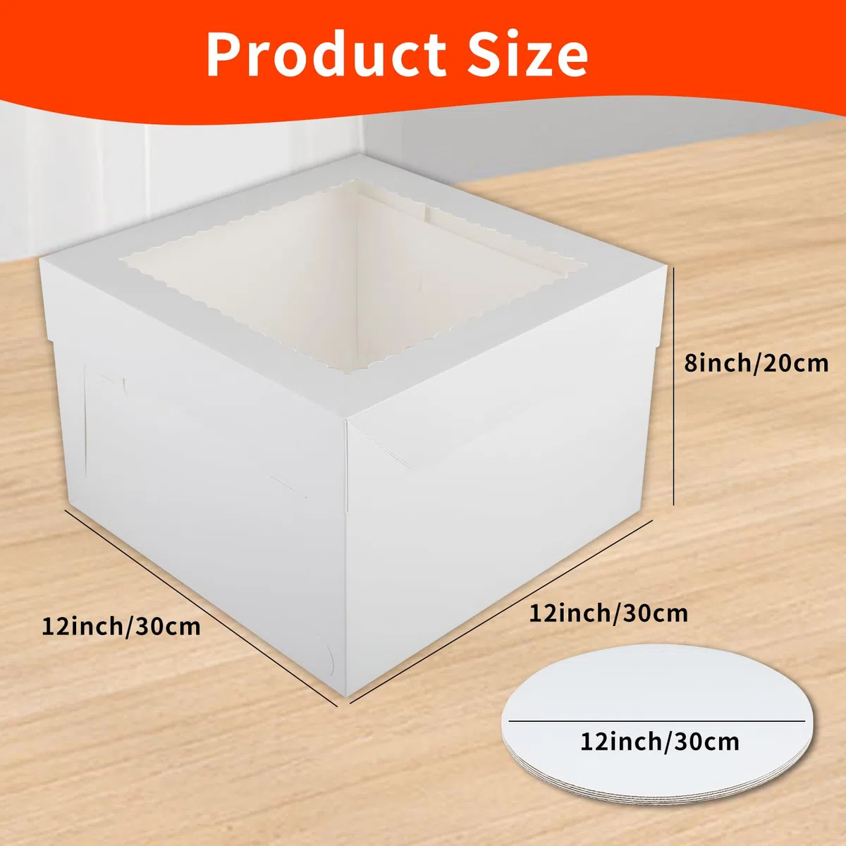 Set de cajas para tartas QinOustore 12x12x8 pulgadas (30x30x20 cm) – 5 piezas de caja para tartas alta con ventana de visión y 5 piezas de base para tartas de 2 mm de 12 pulgadas, caja para pasteles y