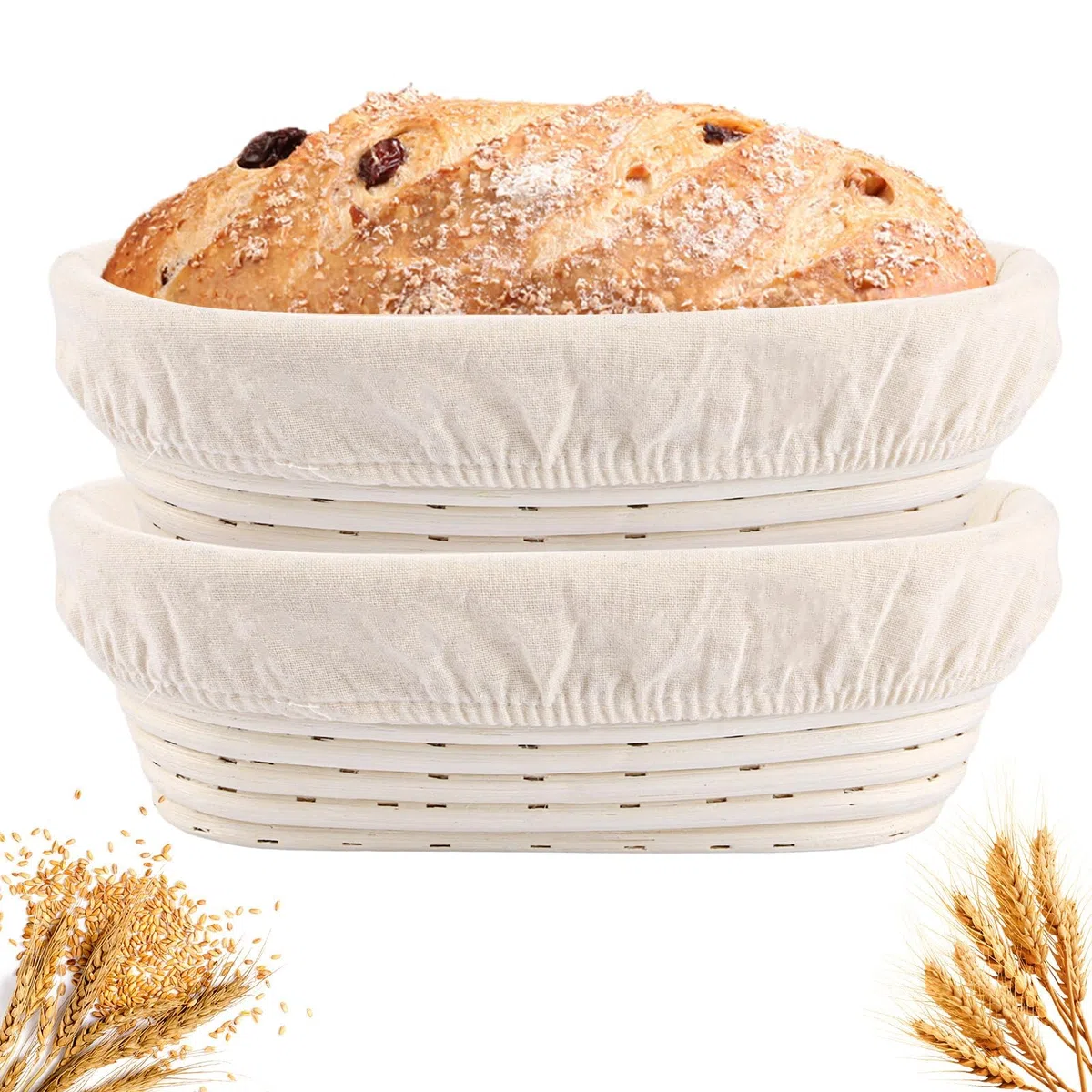 2 cestas de fermentación ovaladas, cestas de fermentación con forro de lino, diámetro de 25 cm, accesorio para panadería, molde de fermentación para pan y masa de pan