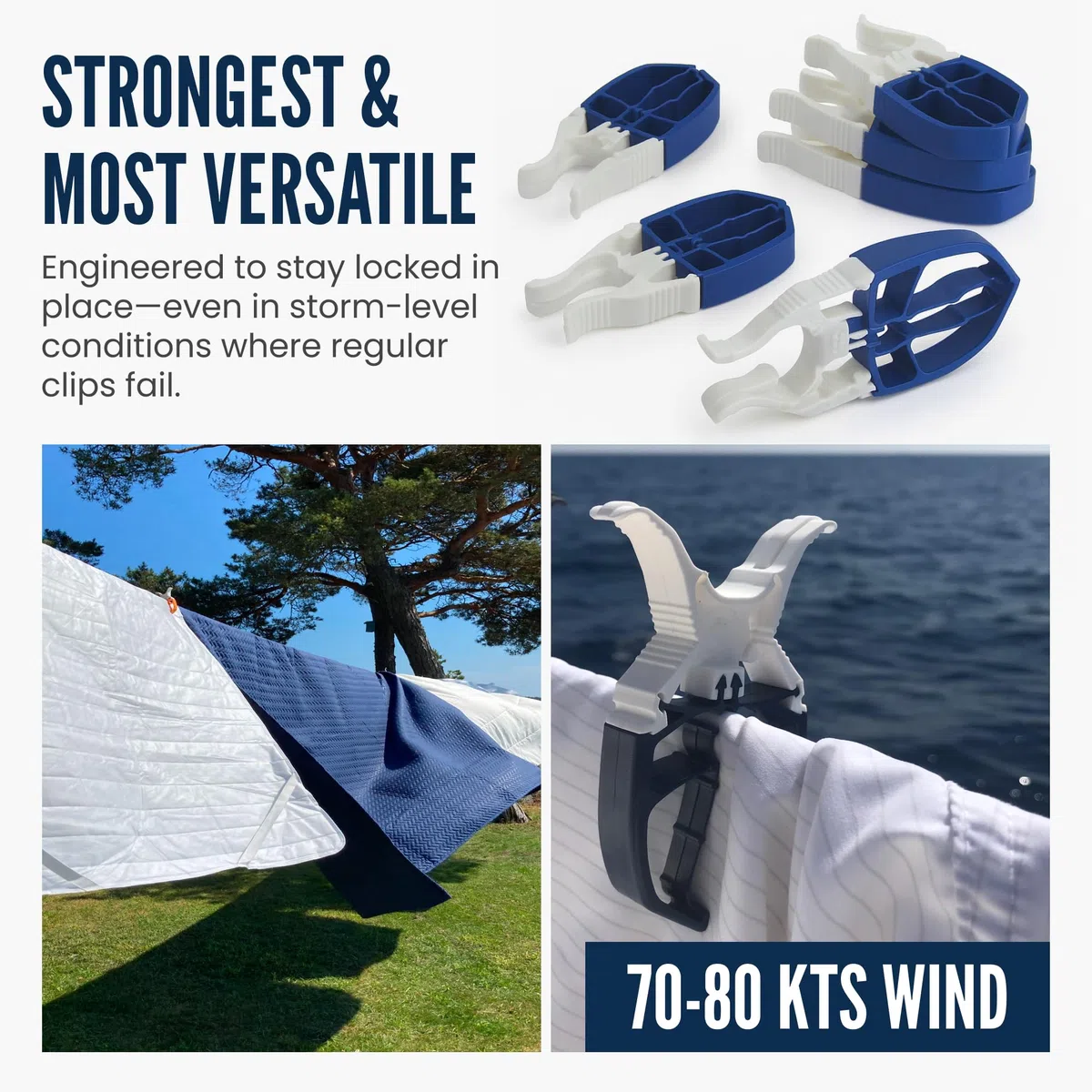 Pinzas para Ropa a Prueba de tormentas con Seguro |Mantienen tu Ropa sujeta al tendedero | Ideales para Uso doméstico, Barcos, barandillas | Paquete de 6 Unidades Color Azul
