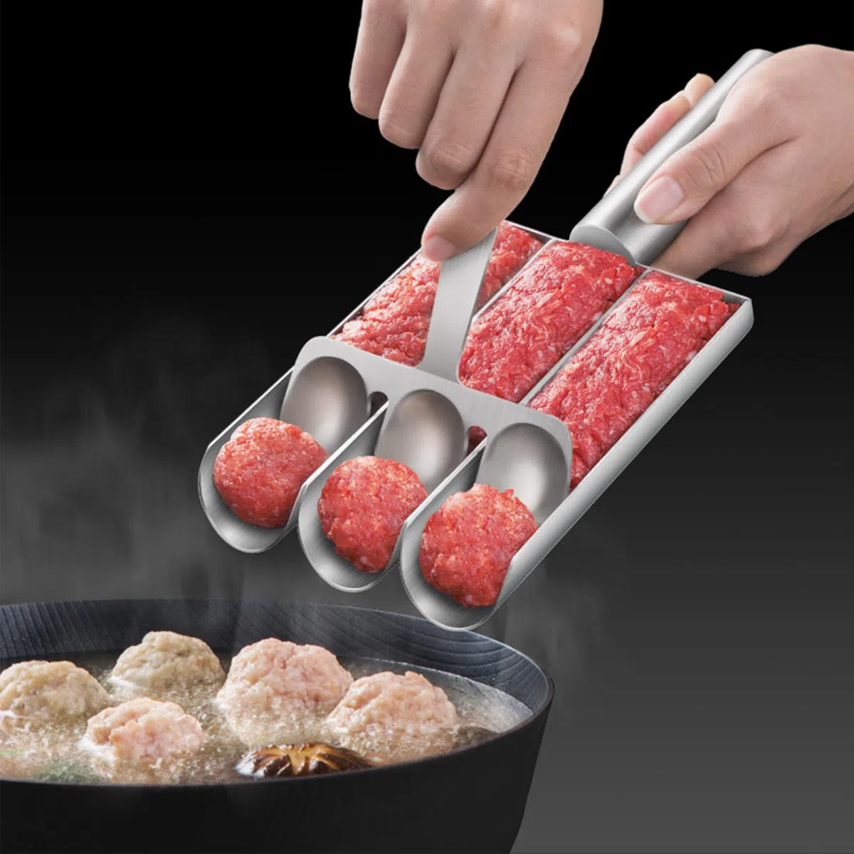Máquina para Hacer Albóndigas Triple con Pala para Cortar, Máquina Creativa de Albóndigas Triple para Los Amantes de Las Albóndigas, Máquina de Albóndigas para Cocinar(Tres Tubos)