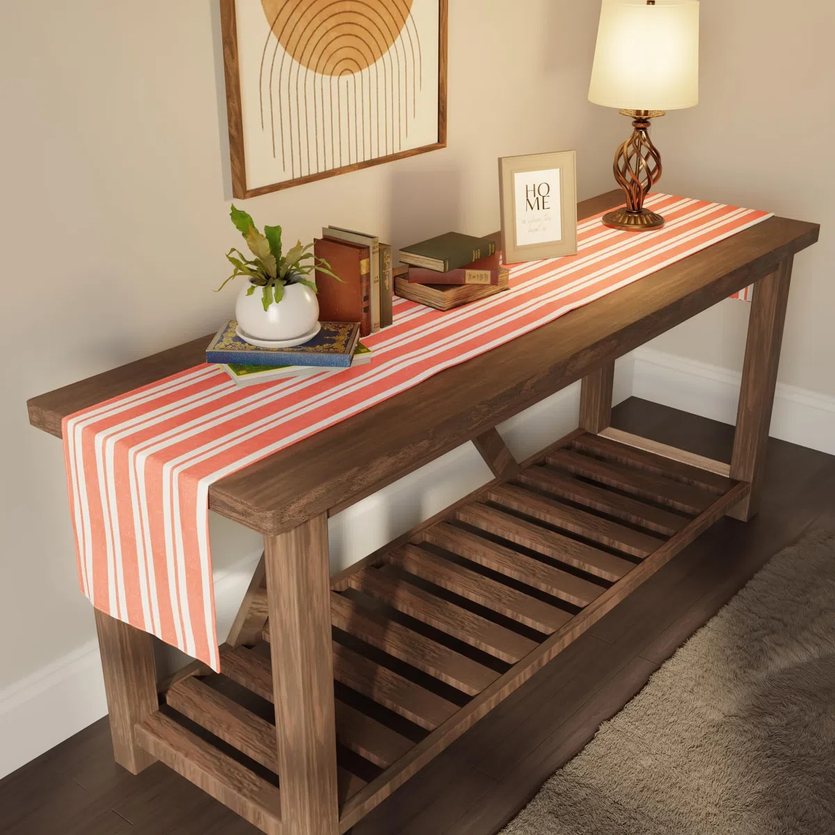 Encasa XO Corredor de Mesa de Algodón | Tamaño 32x150 cm | Franca Orange Stripes - Lavable a Máquina y Duradero