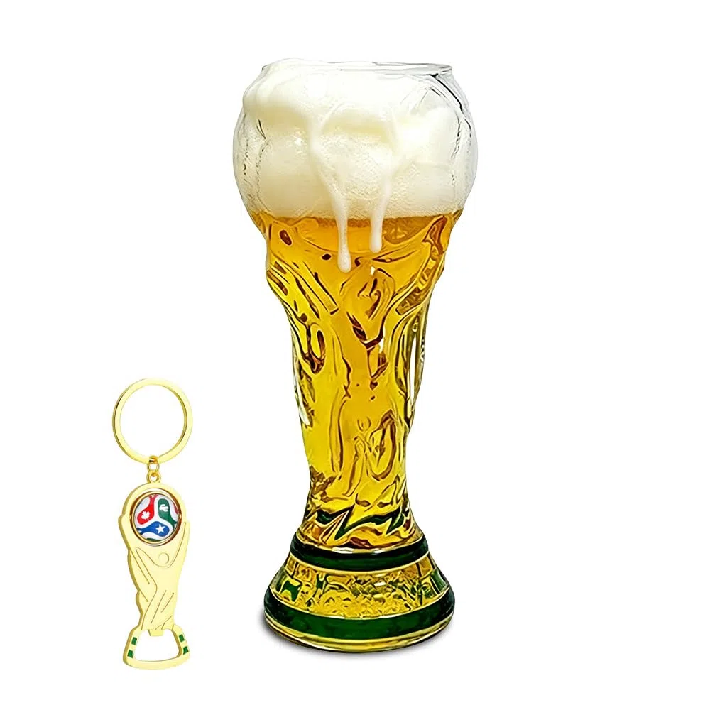 Jarra de Cerveza de Fútbol, 500 ml Trofeo de Cerveza para Fiestas con Abridor de Botellas en Forma de Trofeo para Cerveza, Cócteles, Bebidas y Fiestas de Fútbol (Versión transparente)