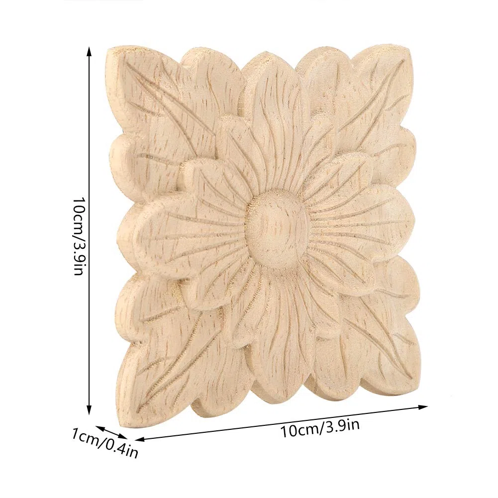 Yctze Apliques de Madera Tallada de 4 Piezas con Hermoso Patrón de Flores para Decoración de Muebles, Ideal para Puertas de Jardín, Chimeneas y Molduras