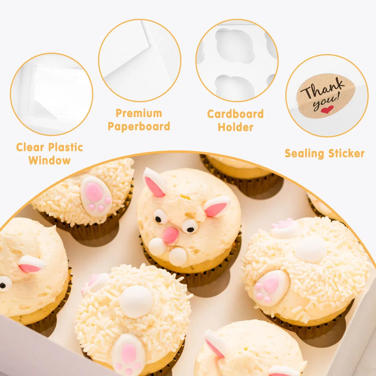 20 Piezas Caja de Papel Kraft con Ventana, Caja para Cupcakes 6 Unidades Cajas para Tartas Caja de Papel Kraft Blanco para Pastelería, Galletas, Magdalenas, Postres (24x16.5x7.5cm)