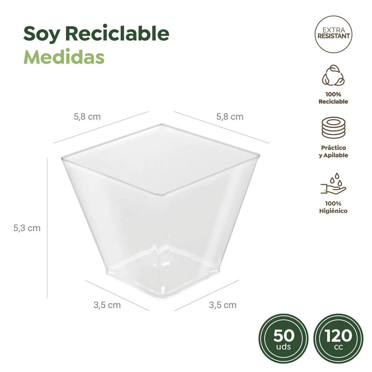 Horeca Collection - 50 Uds Bol Cuadrado Transparente 120 cc - 5,8 x 5,3 cm - Vasitos Aperitivos Plastico - Vasitos para Postres - Catering - Cuencos - Vasos - Finger Food