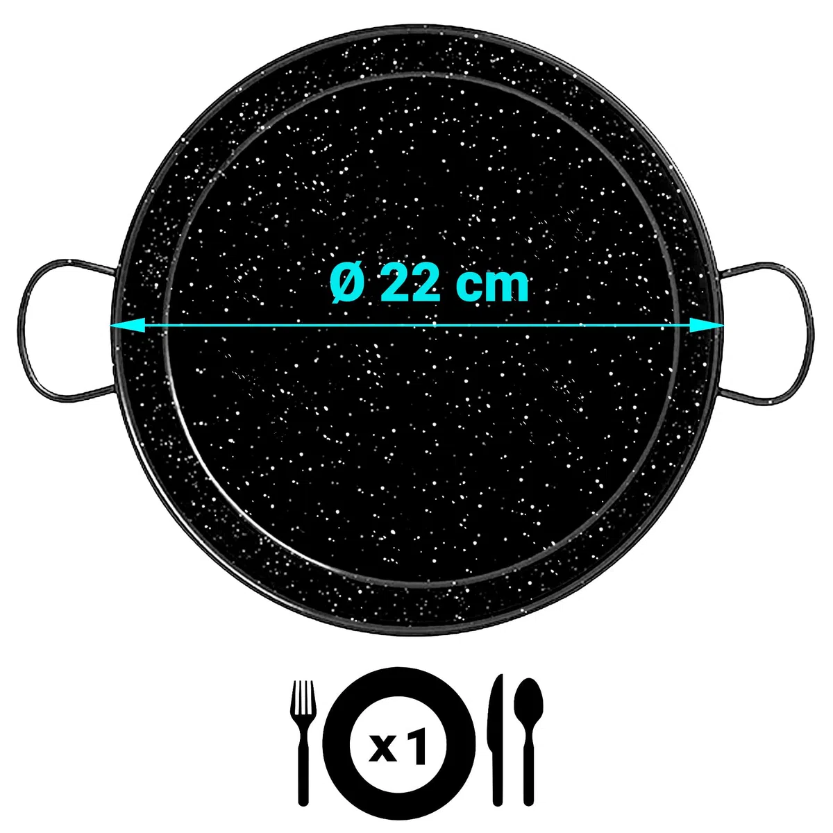 briebe Paellera Valenciana Inducción Esmaltada 22 cm, Acero Esmaltado, 1 Ración de Paella, Apta para Vitrocerámica, Fuego, Gas, Horno, Levante Negro Jaspeado