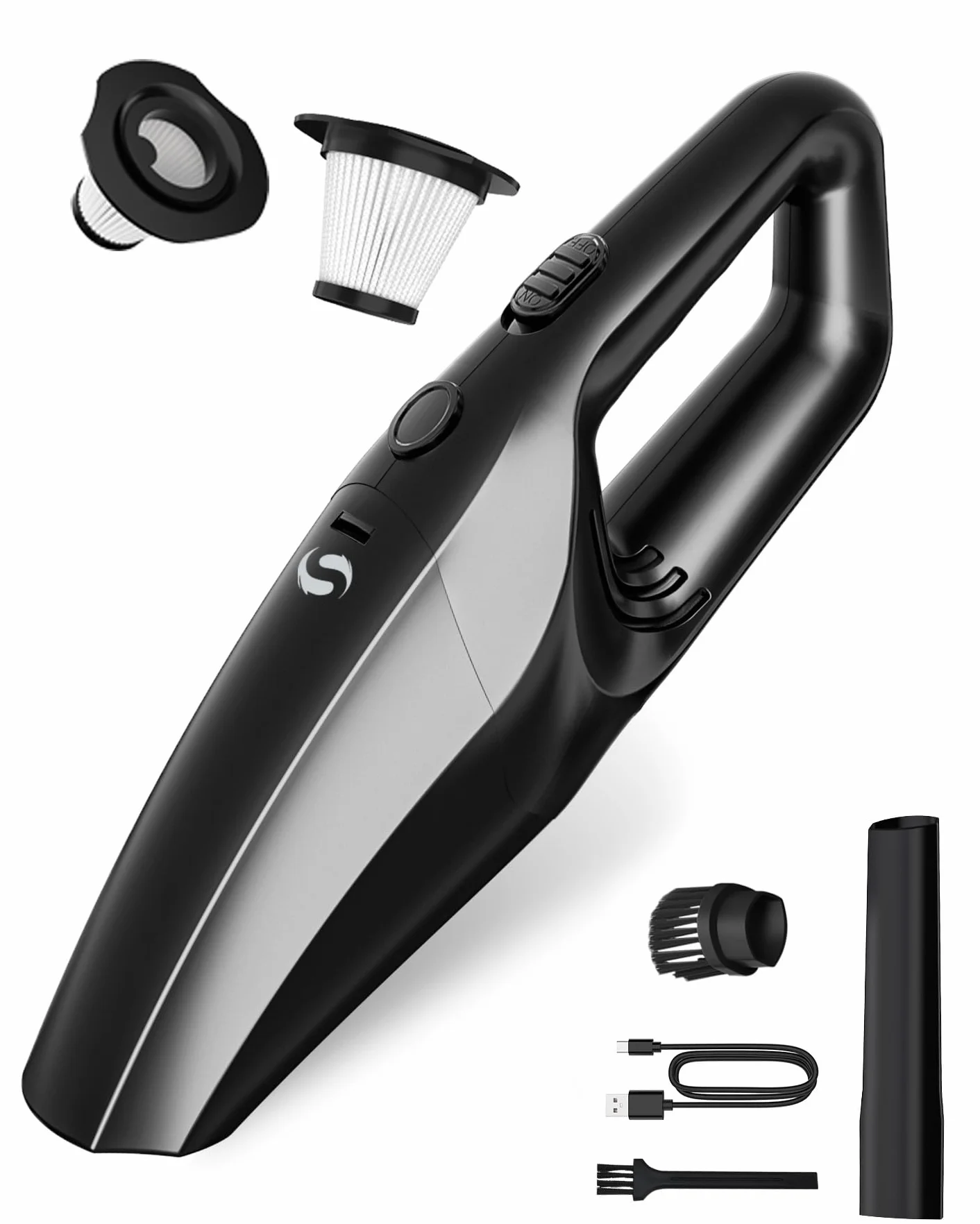 Aspirador de Mano, Aspirador Coche Potente sin Cable Recargable con Filtro HEPA Lavable, Mini Aspiradora de Mano sin Cable Portátil para Coche, Hogar, Pelo de Mascotas y Polvo