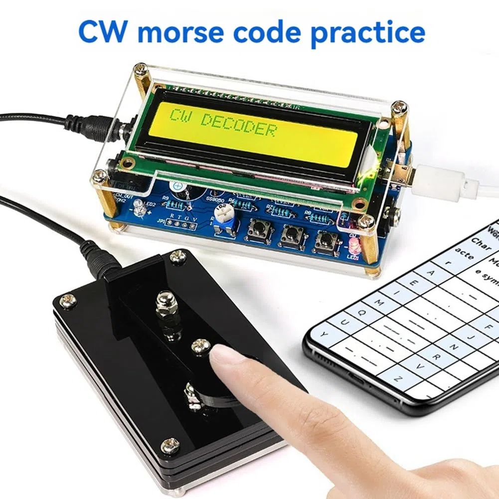 Decodificador de código morse CW mejorado con acabado + funda + kit de botón con LCD digital CW Trainer kit de decodificador de código morse