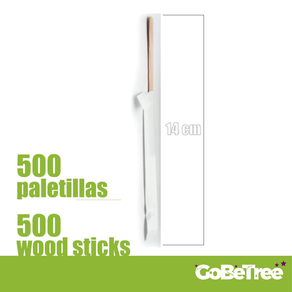 GoBeTree 500 Paletinas de Madera envueltos Individualmente en Papel de 14 cm. Palitos de café Desechables, Palitos removedores de café biodegradables. Agitadores de café.