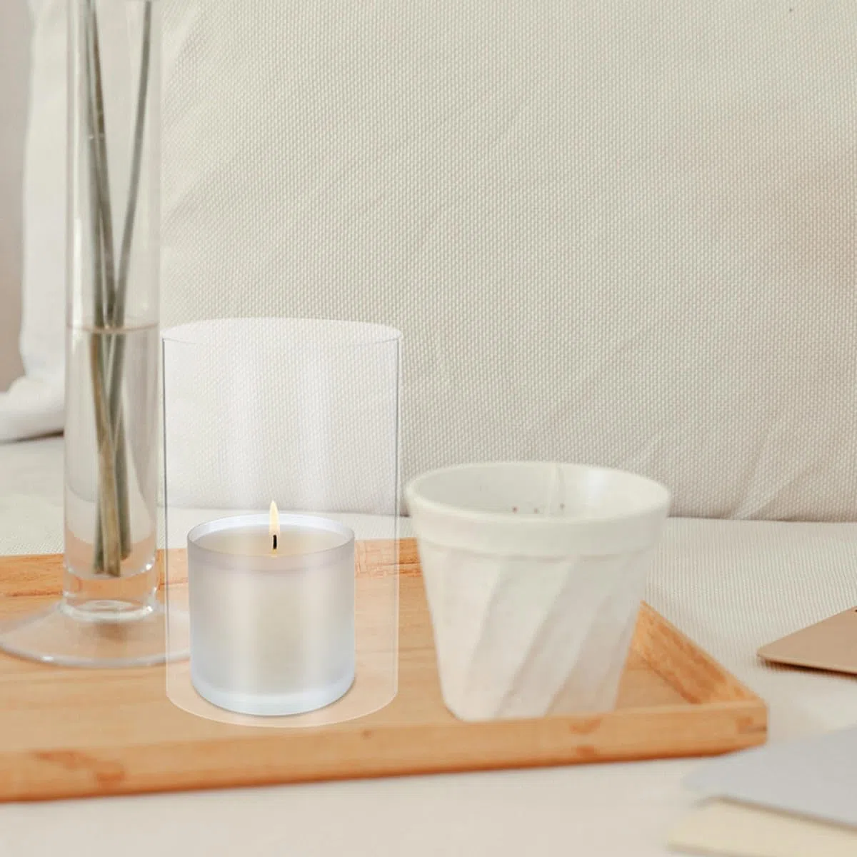 SHINEOFI Pantalla de Vidrio Cilíndrica para Velas 15X10 CM Diseño Protector contra Viento para Fiestas y Uso Doméstico