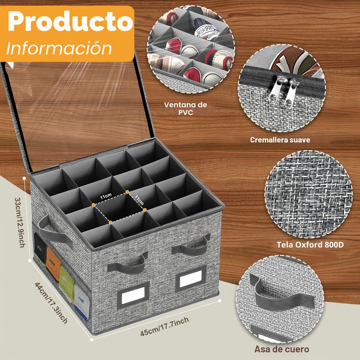 Organizador Zapatos Armario,Plegables Cajas Zapatos Transparentescon 16 Pares con Ventana Malla Zapatos Planos, Zapatillas de Deporte, Zapatillas(45x44x33cm,Gris Oscuro)