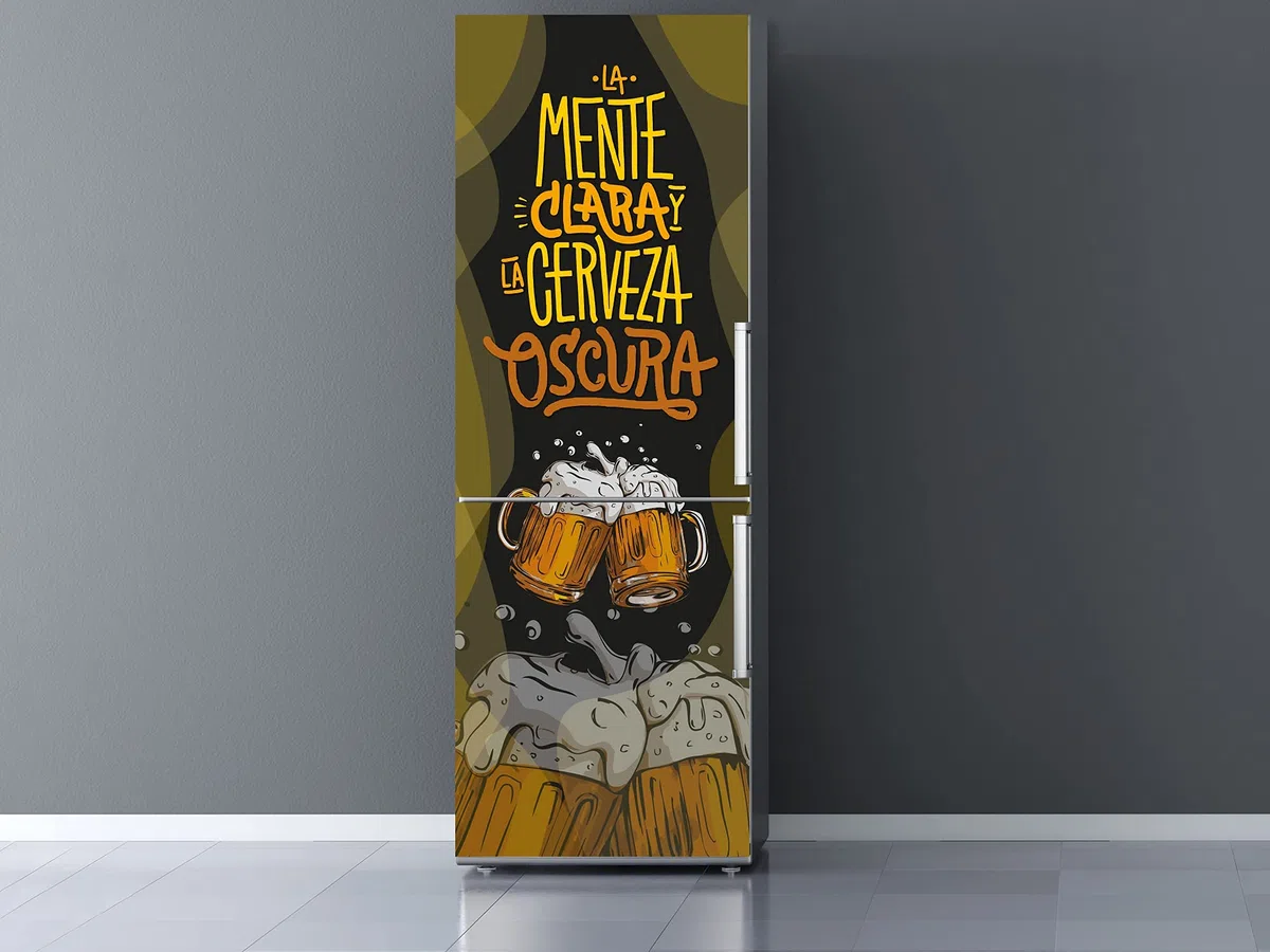 Oedim Vinilo Frigorífico Mente Clara Cerveza Oscura, vinilo decorativo para neveras, decoración para cocinas, pegatina nevera