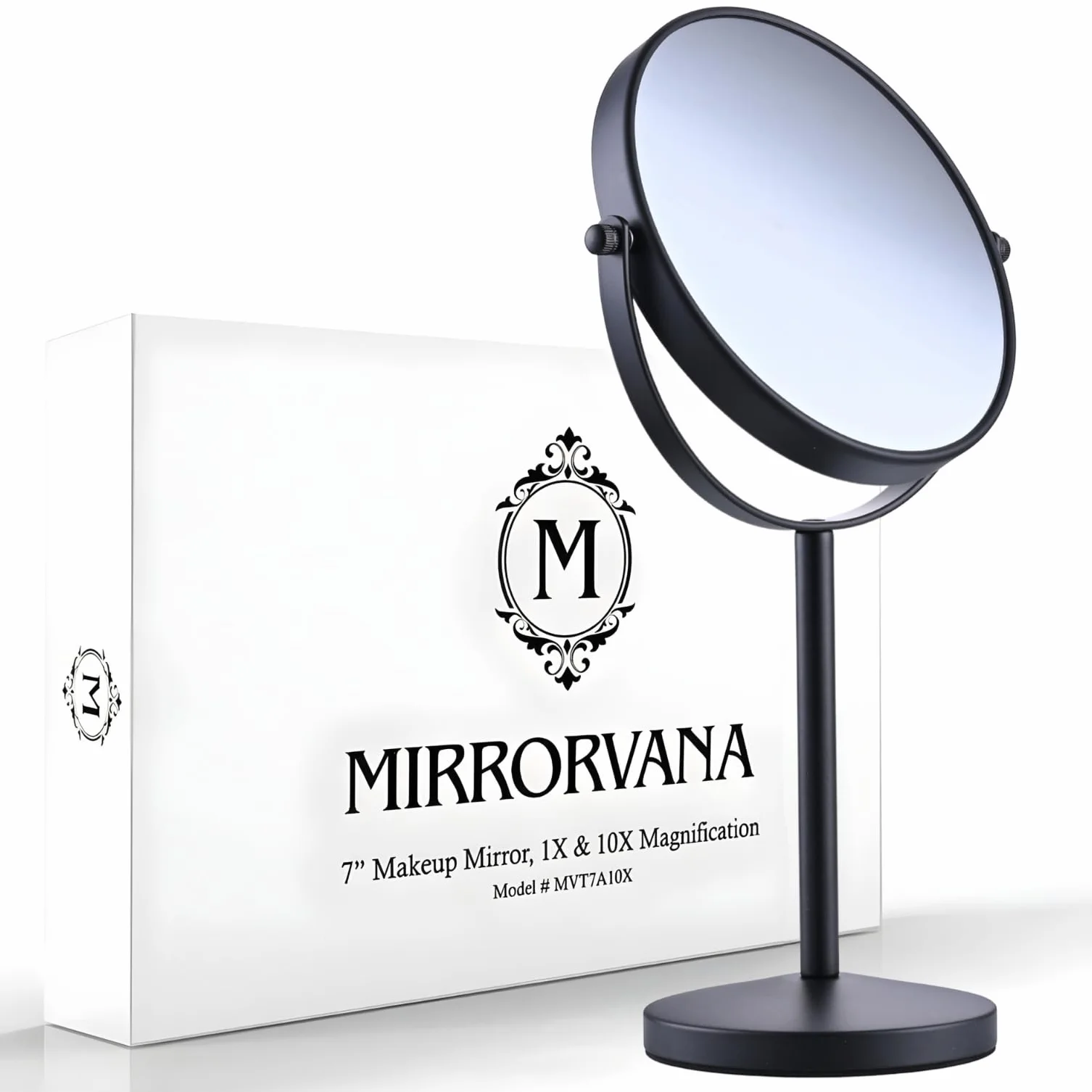 Mirrorvana Espejo de Maquillaje aumentos 10x con Soporte para Dormitorio y baño Espejo de Mesa Independiente Doble Cara 10x/1x 35 cm x 18 cm (Negro)