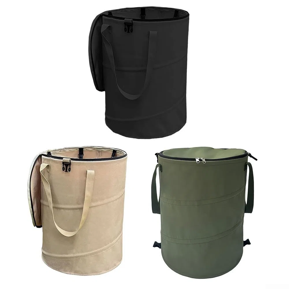 Cubo de basura para exteriores con diseño plegable, adecuado para acampar y picnics, hecho de tela Oxford para resistir la intemperie y fácil mantenimiento (es negro)