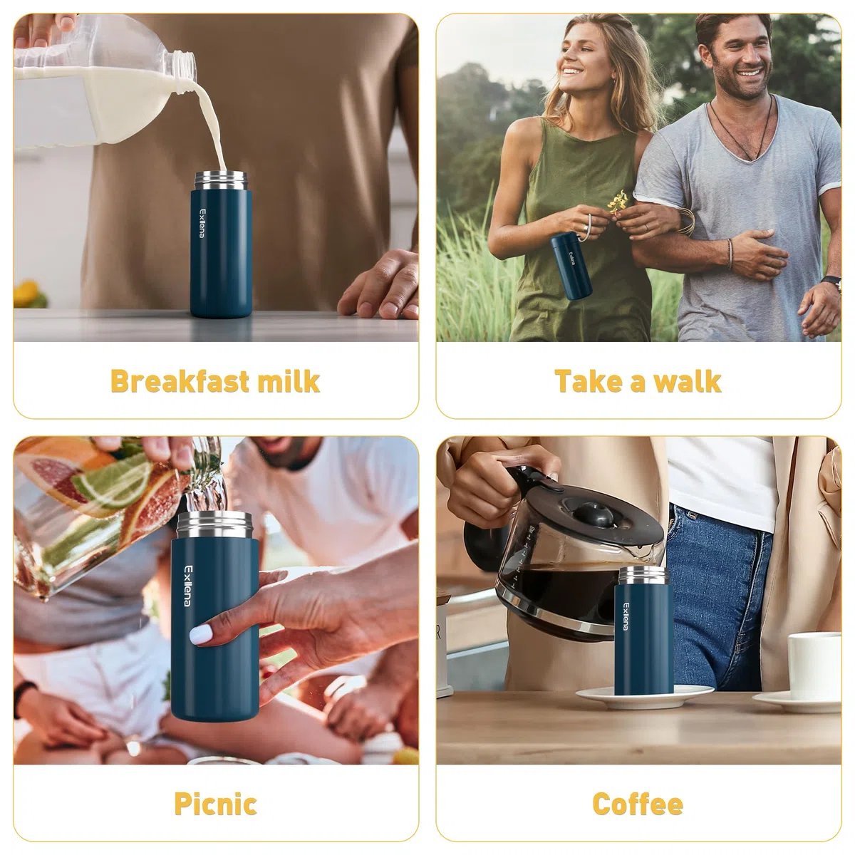 Exllena Botella Térmica Pequeña 300ml – Mini Botella de Acero Inoxidable sin BPA, Aislamiento Térmico 4-6 Horas con Diseño Portátil y Hermético(Azul Oscuro)