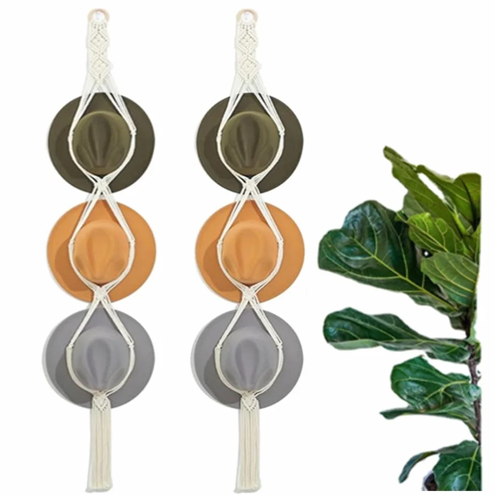 2 perchas de macramé para sombrero, perchero para sombrero, soporte para colgar sombreros bohemios, organizador de sombreros para colgar en la pared para almacenamiento de gorras de ala