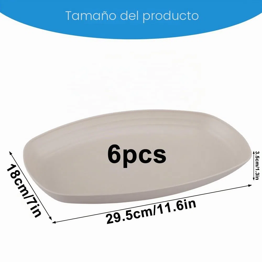 6 Piezas Platos de Plastico de 29.7cm, Ovalados Platos de Camping, Platos Plastico Duro Reutilizables, Irrompible, para Camping, Picnic