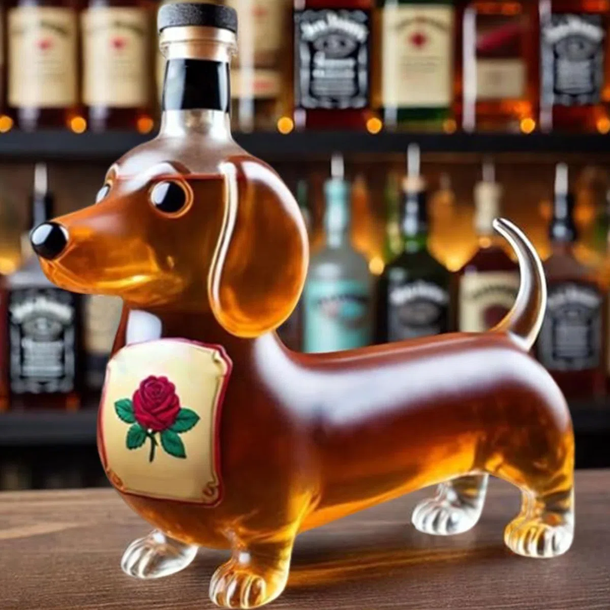 Genérico Botella de whisky con form de perro salchichas, vaso de whisky con form de perro salchichas, decantador de vino creativo con animales en 3D para decoración de bar en casa