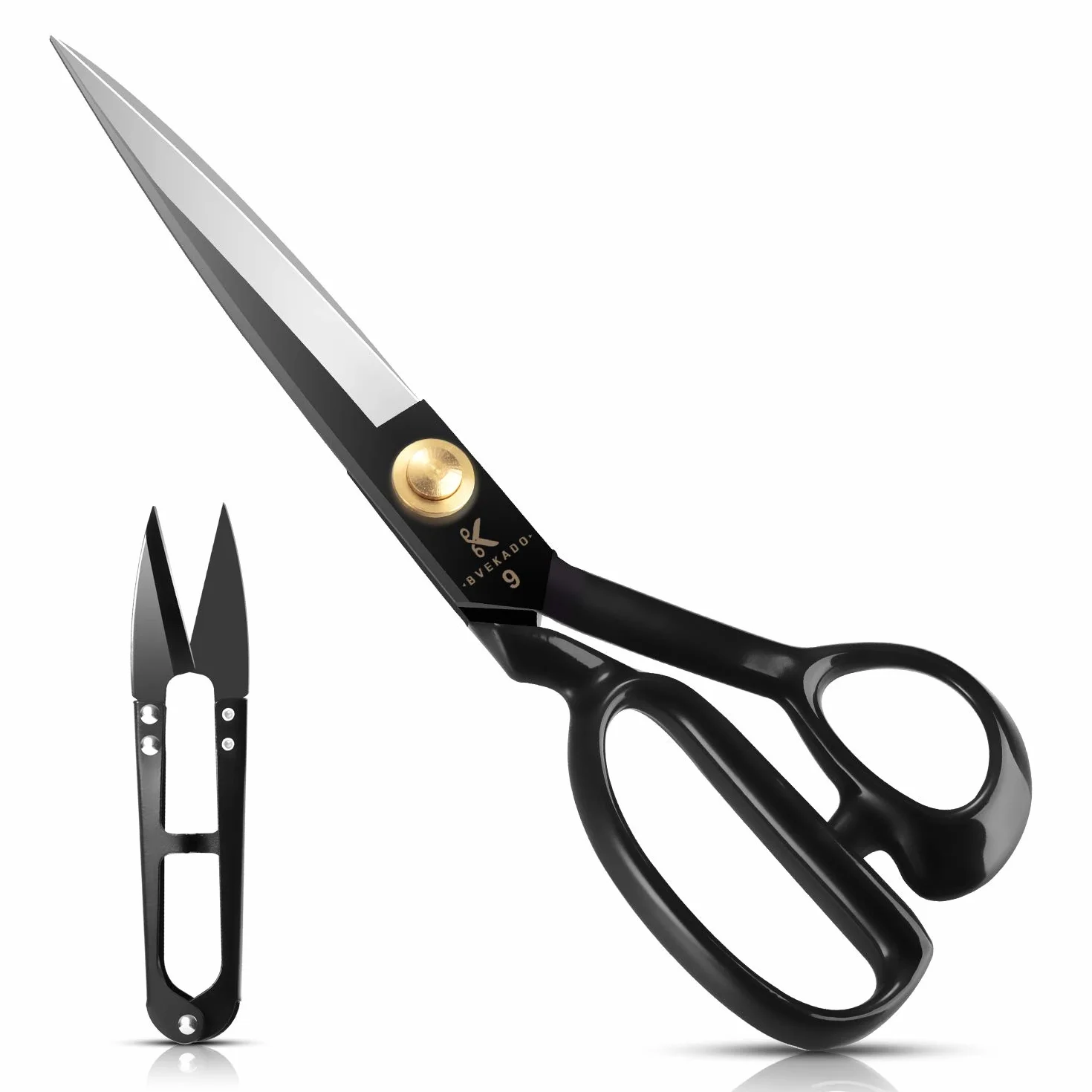 Tijeras de costura, tijeras de modista de 24 cm con cortador de hilo - tijeras de tela acero al carbono para cortar tela, ropa, cuero, materias primas (negro, diestro)