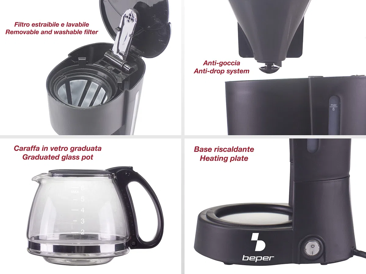BEPER Cafetera Americana BEPER BC.060 Color Negro, 6 Tazas, de Goteo
