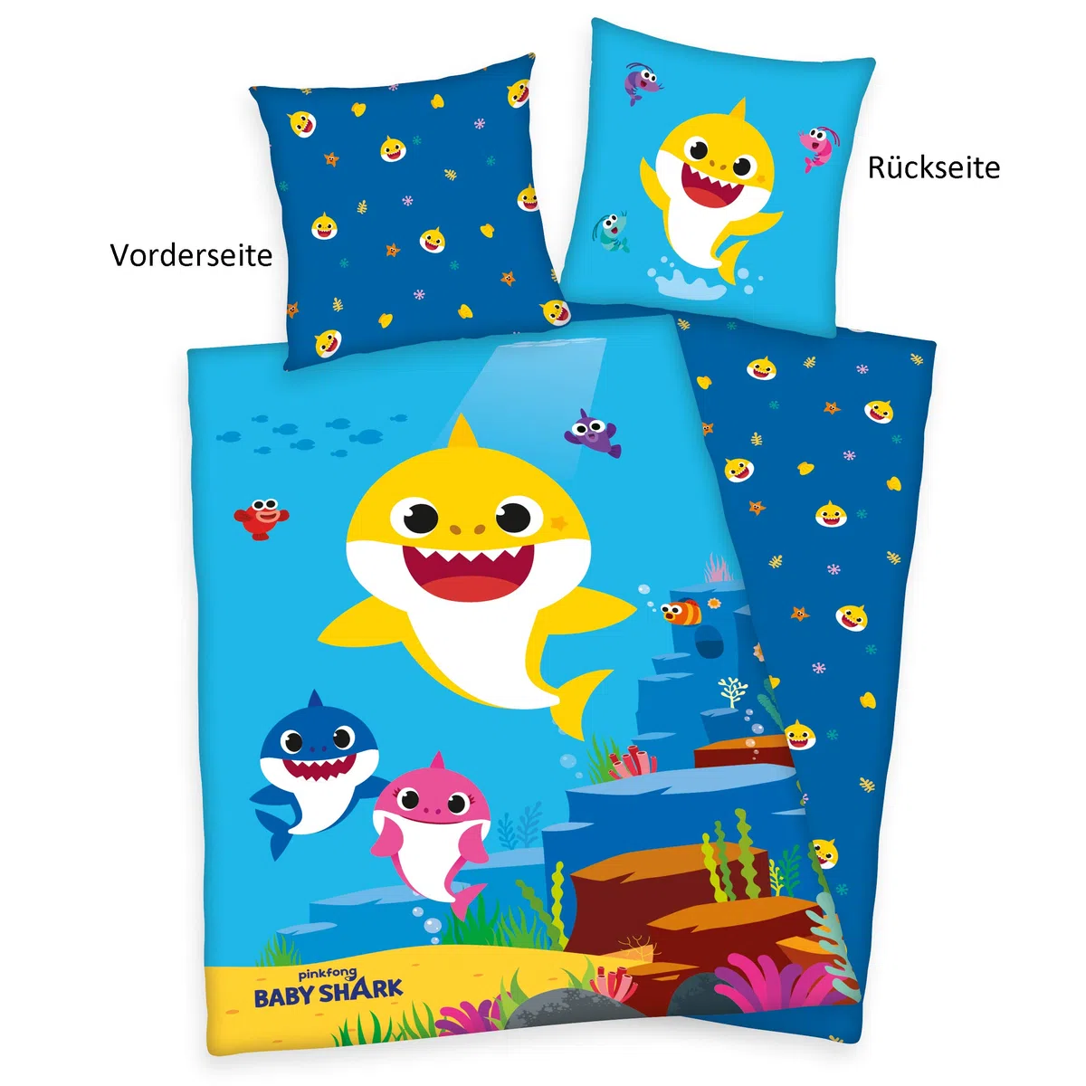 Herding Baby Shark - Juego de Ropa de Cama (algodón, 80 x 80 cm, 135 x 200 cm), Color Azul