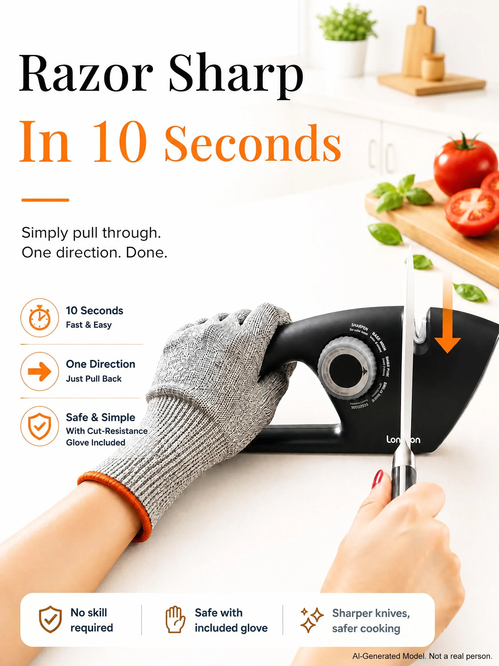 Longzon Afilador de Cuchillos Profesional 5 en 1 - Manual para Cocina, Knife Sharpener