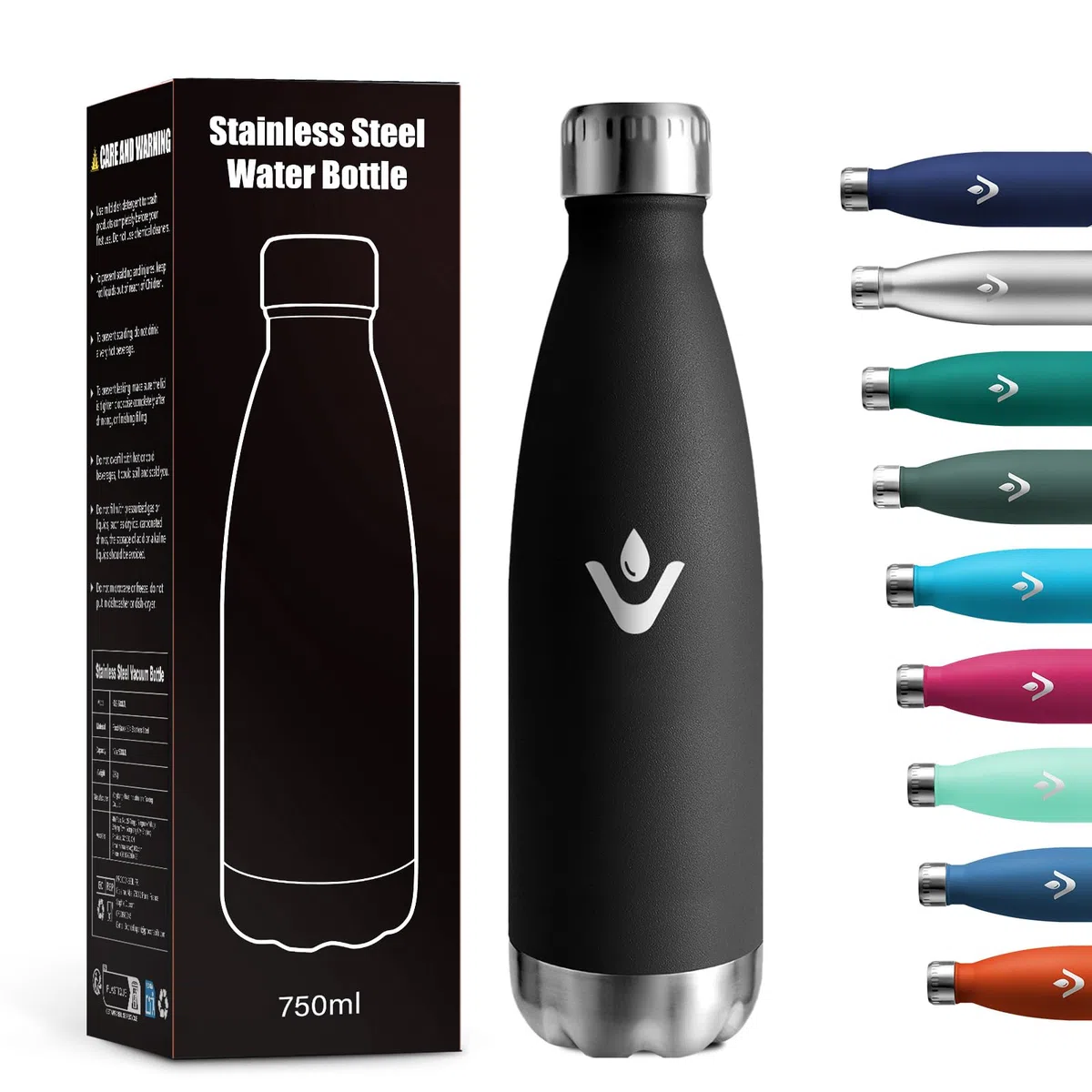 Botella Termica 750ml, Reutilizable, Botella Agua Termica a Prueba de Fugas, Termo Agua Acero Inoxidable sin BPA, Botella Doble Pared para Oficina, Escuela, Gimnasio, Senderismo, Adultos, Aire Libre