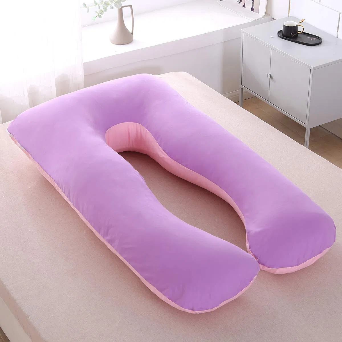 SHANNA Funda de Almohada del Cuerpo del Embarazo, Funda de Almohada de Maternidad de algodón en Forma de U 80 * 155 cm (Púrpura + Rosa)