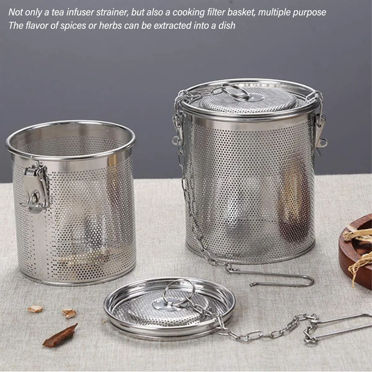 Tissting Filtro de Té, 20cm Acero Inoxidable Cesta de Separación de Condimentos con Cadena Colgante, Colador de Té para Condimentos de Especias de Café y Hojas de Té